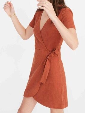 Madewell Texture Thread Wrap Mini Dress Orange S
